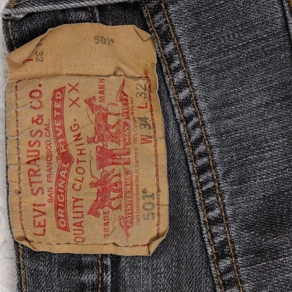 Levi's 501 Grey Colored Denim Five Pocket Button Fly Mid Rise Straight Leg Jean - Picture 6 of 13